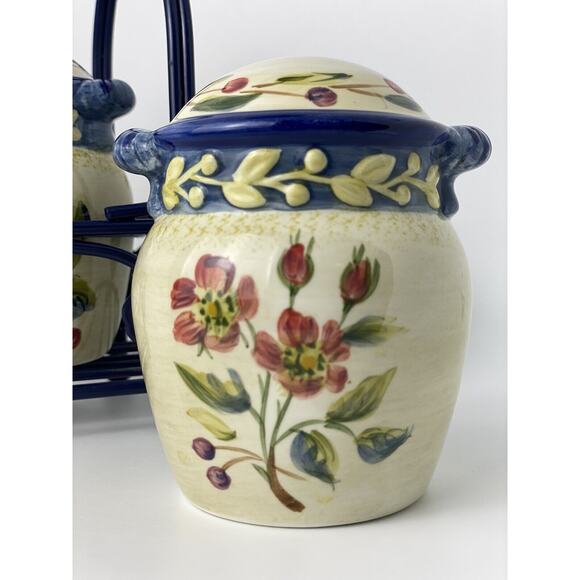 CIC Vintage Large Floral Salt and Pepper Shaker Set w Carrier/Holder - Picture 10 of 14